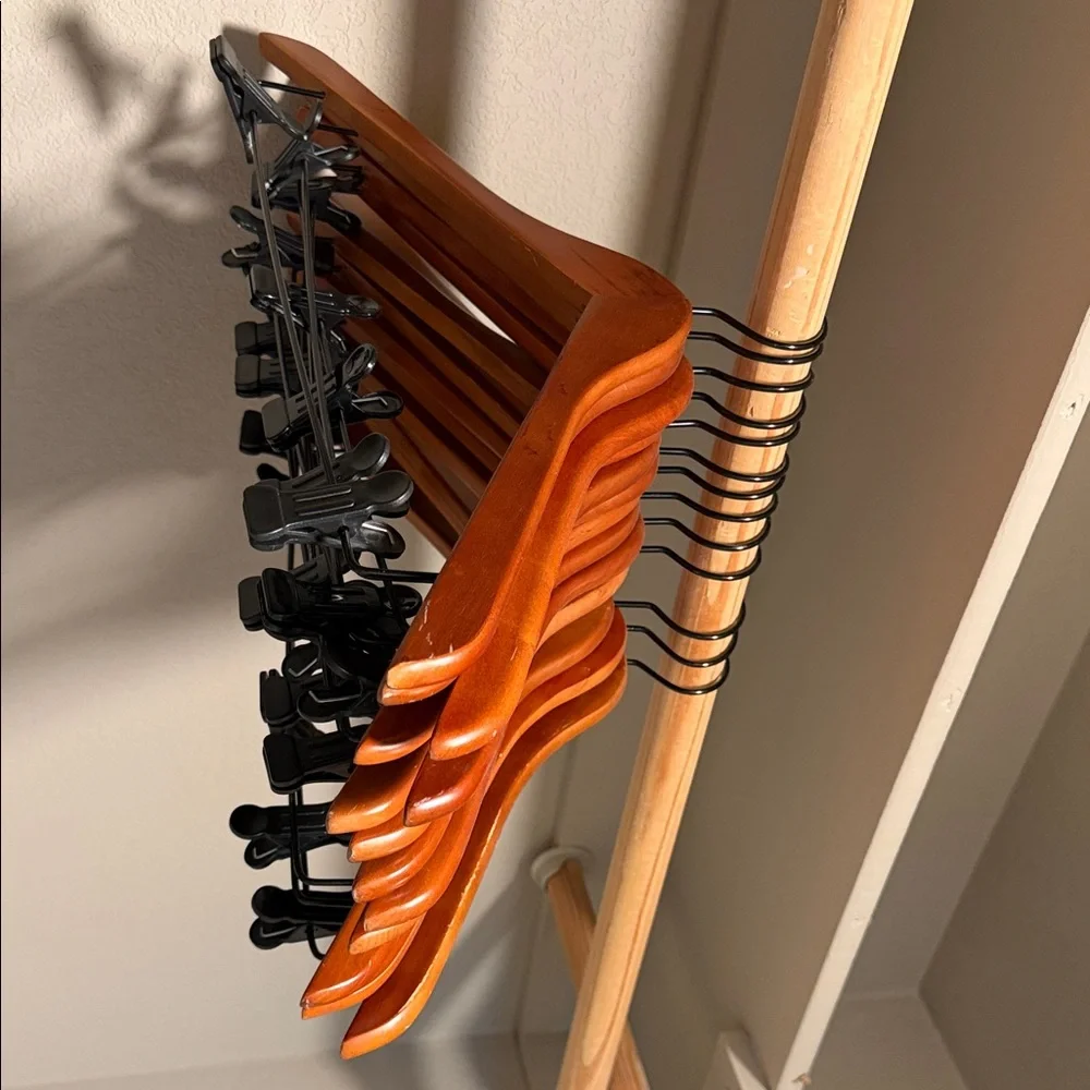 13 Wooden Clothes Hangers with Clips pants coat